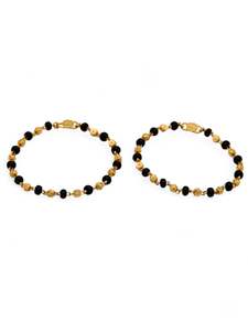 22ct Gold Bracelets Baby: 22ct Gold Ball Black Beads Baby Bracelet