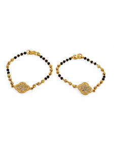 22ct Gold Bracelets Baby: 22ct Gold CZ Black Beads Ball Pair Baby Bracelet