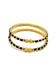 22ct Gold Bangles Baby: 22ct Gold Pair Black Beads Baby Bangle