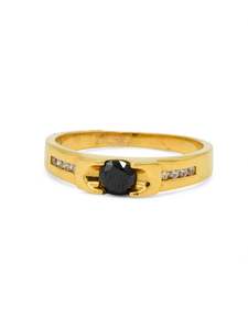 22ct Gold Rings Men: 22ct Gold CZ Black Ring