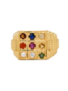 22ct Gold Navratna Mens Ring