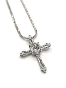 Under 1001: 18ct Two Tone CZ Dancing Stone Cross Pendant