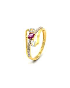 18ct Gold Ring Women: 18ct Gold Pink CZ Ladies Ring