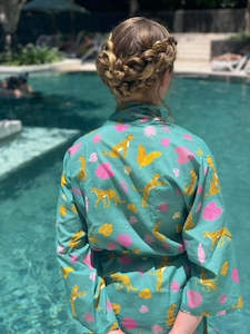 Kimono Robe: Cheeky Cheetah Green
