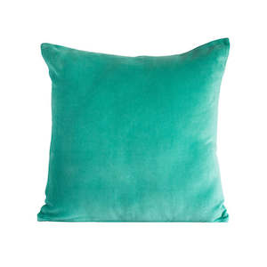 Aqua Velvet and Linen Cushion