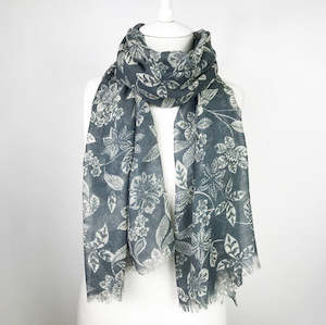 Accessories: Merino Floral Scarf - Grey