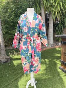 Sleepwear: Fleur Kimono Robe Bluestone