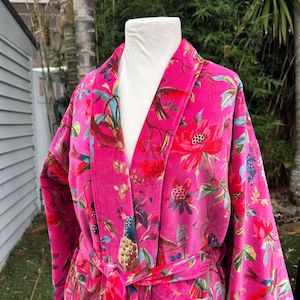 Paradise Hot Pink Velvet Kimono Robe