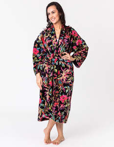 Sleepwear: Paradise Black Velvet Kimono Robe