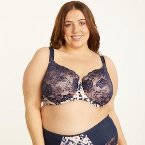 Bras: Print Premium Support Bra - Navy Fleur