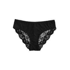 Womens Briefs Knickers: Lace Bum Bikini Briefs - Black and Nude