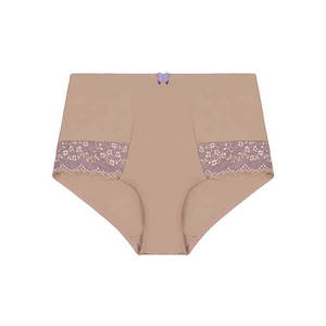 Nude Briefs: Contrast Lace Full Brief - Nude Macaroon