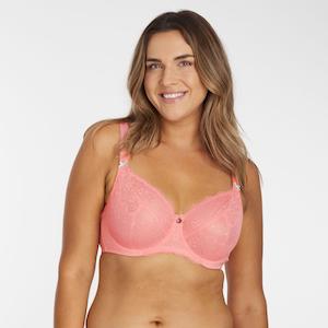 Pink Bras: Geo Lace Full Cup Bra - Sorbet Pink