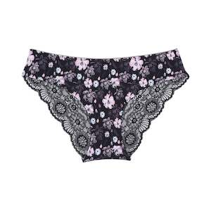 Bikini Brief: Lace Bum Bikini Brief - Black Bloom