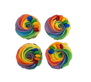 Products: M & M Rainbow Swirl Cupcake Rosebowl Cafe & Bake