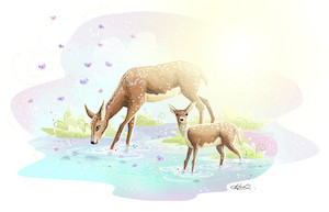 Doe and Fawn - custom illustration print HayleyElliottKernot