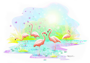 Products: Flamingo Flock - custom illustration print HayleyElliottKernot