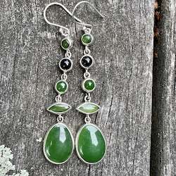 Sterling silver New Zealand greenstone and black onyx earrings