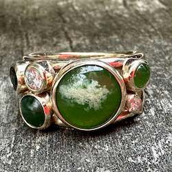 9ct Gold, Pounamu, sapphire, and diamond “Sky Full of Stars” ring