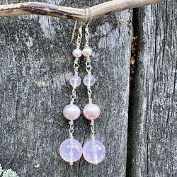 Earrings: 4 tier rose quartz earrings