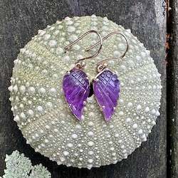 Earrings: Carved amethyst wing earrings