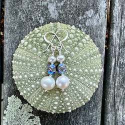 Earrings: Freshwater pearl & enamel earrings