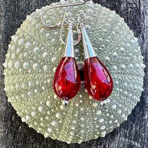925 Silver: Red Venetian glass earrings