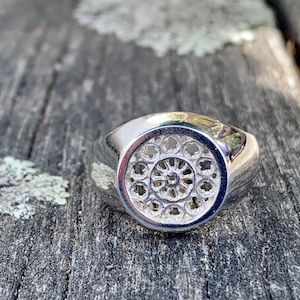 Sterling Silver Rose Window Signet Ring