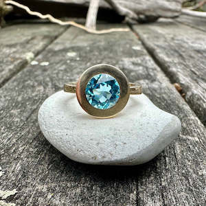 9ct Gold Faceted Swiss Blue Topaz Ring