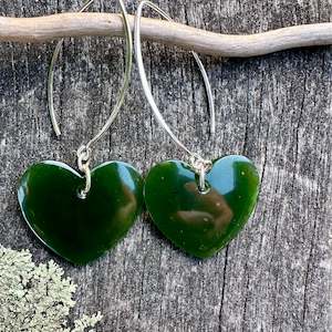 All Pounamu: Sterling silver NZ greenstone heart earrings