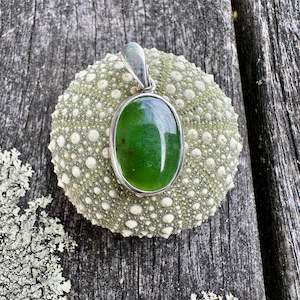 All Pounamu: sterling silver small oval NZ greenstone pendant