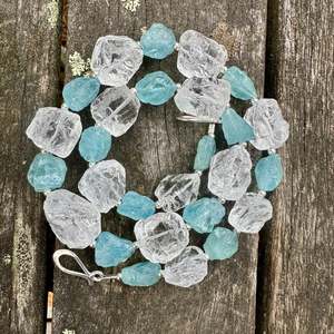 Hammer cut aquamarine & quartz crystal necklace