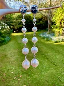 Pearls: 5 tier white freshwater pearl earrings