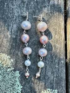 Pearls: 5 tier pink & white freshwater pearl earrings