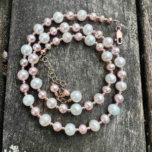 Pink & white freshwater pearl necklace