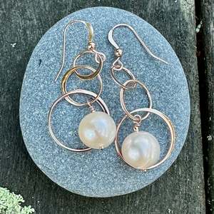 triple hoop & freshwater pearl earrings