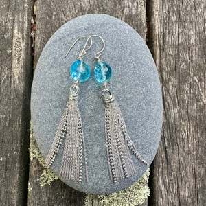 Faceted blue topaz tassel earrings