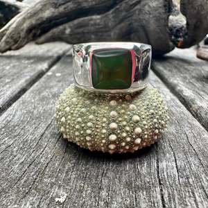 New Zealand Greenstone and Sterling Silver Signet Ring