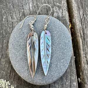 Dark mother of pearl feather earrings
