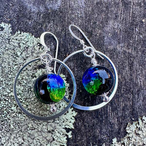 Green & blue Japanese lamp work earrings