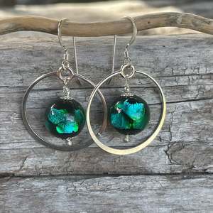 Teal Japanese lampwork earrings