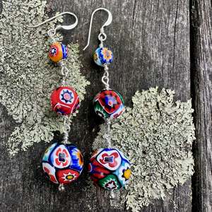Vintage Glass: 3 tier vintage millefiori earrings