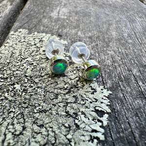 Australian opal studs in 9ct white gold