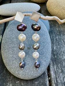 Inverted white & peacock freshwater pearl earrings