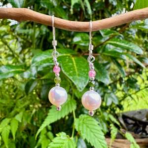 Pearls: white freshwater pearl & tourmaline earrings