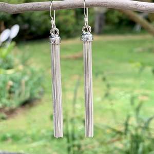 Thin Sterling Silver Snake Chain Tassel Earrings