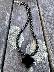 black onyx clover necklace