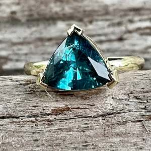 Half Price: Indicolite Tourmaline Trillion Ring in 14ct Gold