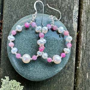 Half Price: freshwater pearl & tourmaline hoop earrings