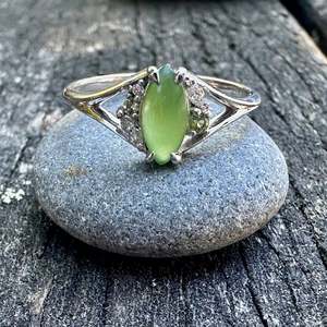 Aroha Amore Love: 9ct White gold Marquise pounamu & diamond ring